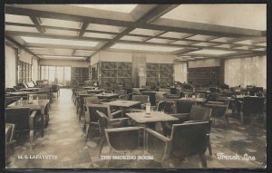 The Smoking Room, M.S. Lafayette, French Line, Early Real Photo Postcard