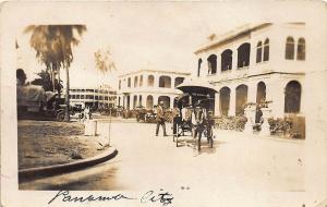 Panama City Street View Old Truck Horse & Wagon RPPC Postcard