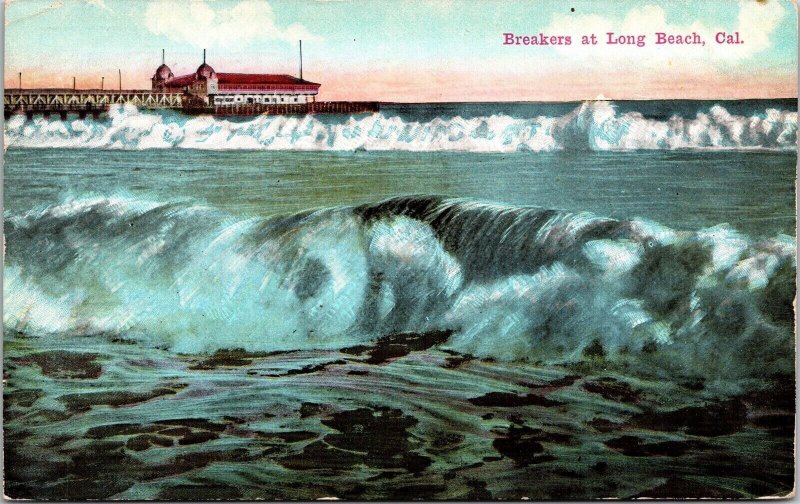 Breakers Long Beach California CA Ocean Antique Postcard UNP Unused 