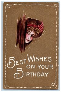 c1910's Best Wishes Birthday Pretty Woman Cobb Shinn Unposted Antique Postcard