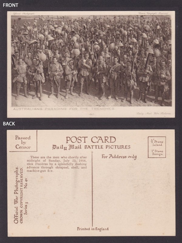 GREAT BRITAIN, Postcard, Australians parading for the trenches, WWI