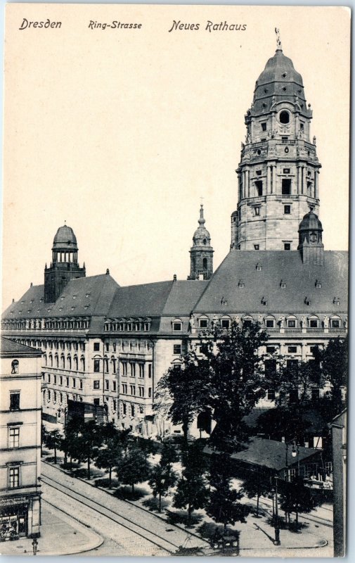 c1910s Dresden, Germany New City Hall Ring Street Gothic Tower Dome Station A352