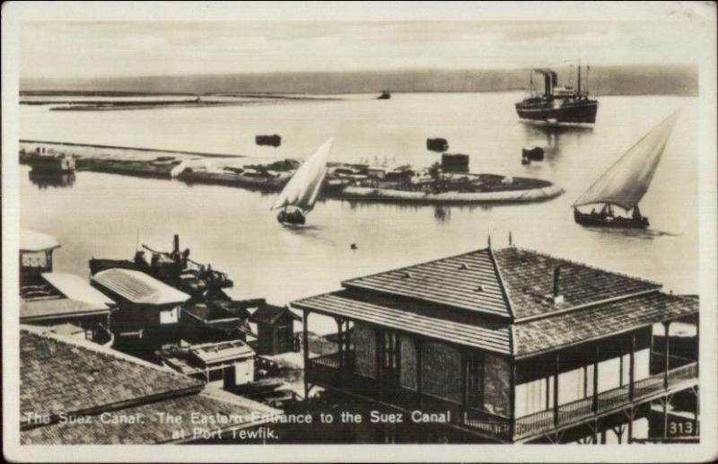 Port Tewfik Egypt Suez Canal Ships Real Photo Postcard
