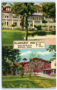 SEWICKLEY, PA Pennsylvania ~ Roadside ELMHURST INN c1940s Linen Postcard
