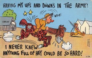 Ups & Downs Army Comic Military Horse WWII c1940s Linen Vintage Postcard