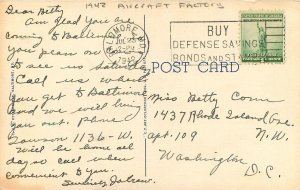 Postcard Maryland Baltimore 1942 Aircraft Factory Ottenheimer Teich 22-14068