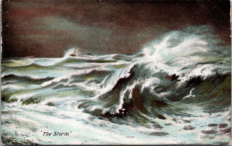 Storm Ocean Waves Antique Postcard UNP Unused Leighton UDB Germany 