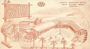 1952 Gila Bend Arizona Hunts Western Motel Artist Rendition Oversize Postcard