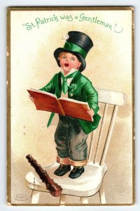 St Patrick's Day Postcard Ellen Clapsaddle 1909 Little Boy In Green On Chair