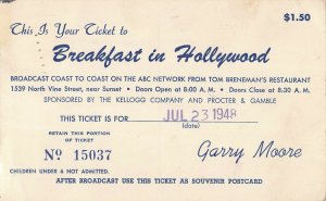 Garry Moore Breakfast in Hollywood souvenir postcard c1948 am74