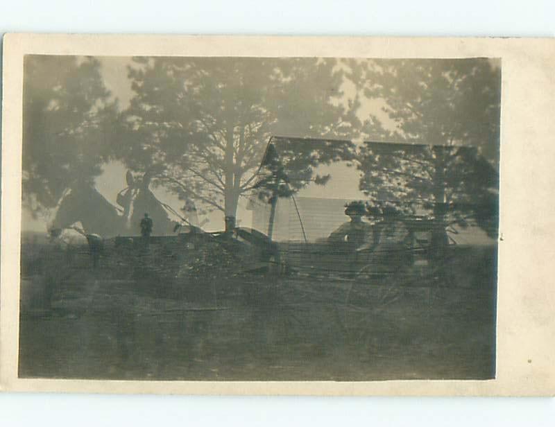 rppc Pre-1918 Abstract double image error BARN & HORSES WITH CARRIAGE AC7601