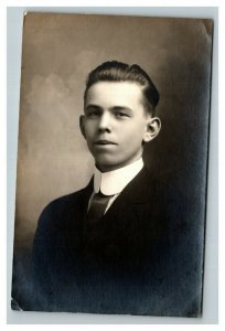 Vintage 1910's RPPC Postcard - Studio Portrait Finely Dressed Young Man
