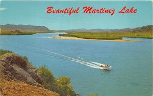 Yuma Arizona~Martinez Lake Aerial View~Speed Boat Approaching~1976 Postcard