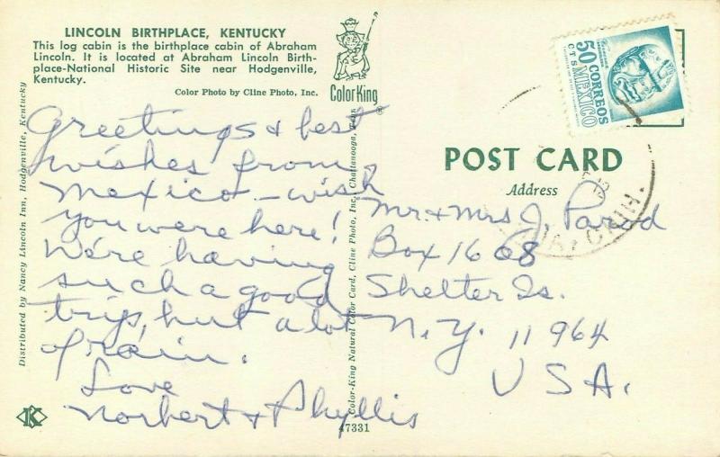 Birthplace Log Cabin Abraham Lincoln Kentucky KY pm Postcard