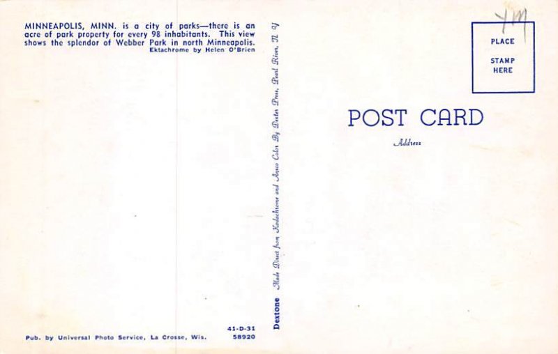 Webber Park Webber Park  - Minneapolis, Minnesota MN Postcard