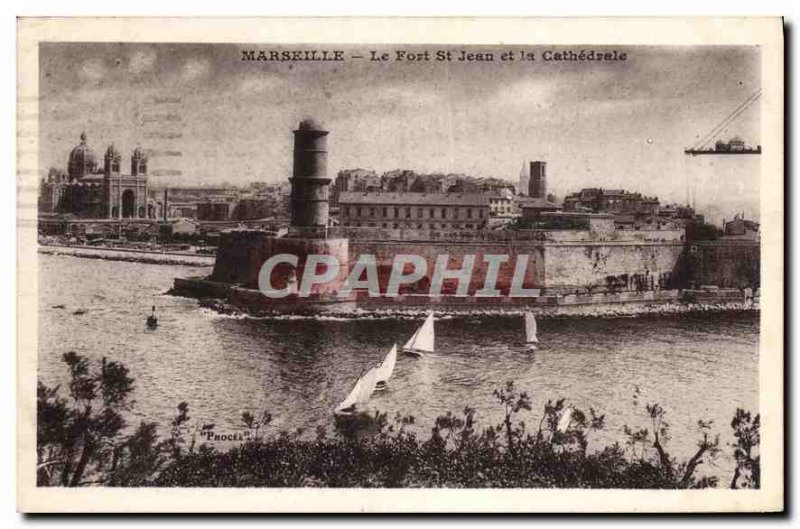 Postcard Old Marseille Fort St John and the Cathedral