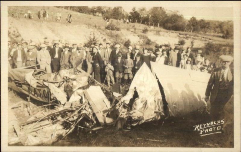 People & Unidentified Airplane Crash - Reynolds Real Photo Postcard c1920s myn