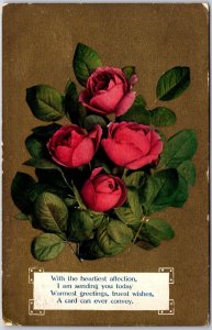 1909 Flower Red Roses Large Print w/ Message Greetings & Wishes Vintage Postcard