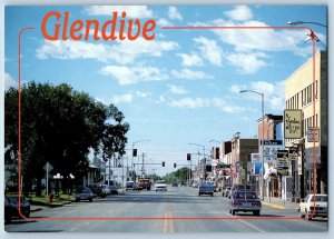Glendive Montana Postcard Street Scene Road Classic Cars Buildings 1960 Unposted