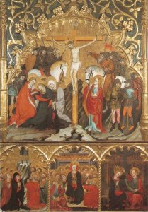 Crucifixio. Catalan gothis altar-piece Fine painting, modern Spanish PC