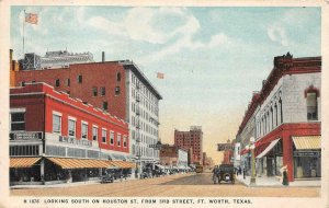 LOOKING SOUTH ON HOUSTON STREET FORT WORTH TEXAS POSTCARD 1921
