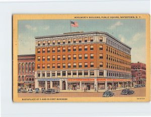 Postcard Woolworth Building, Public Square, Watertown, New York