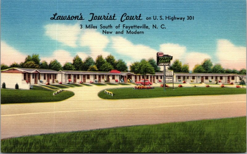 Lawson's Tourist Court, Fayetteville, N. C. Linen 18225 Postcard Unposted