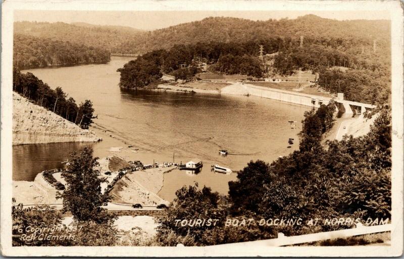 Tennessee~Norris Dam, Birdseye Tourist Boat Docking~Marina, Crowd~1940s RPPC 