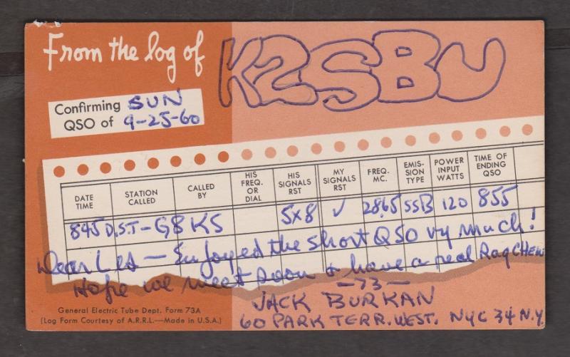 QSL Card From New York City To Kent England - Used 1963