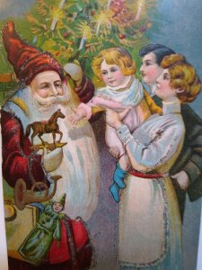 Santa Claus Christmas Postcard Embossed Glitter Victorian Long Beard Vintage