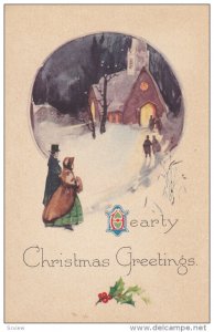 CHRISTMAS; Hearty Greetings, Night View of Couples going to church, 00-10s