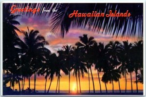 M-35864 Sunset Through The Palms Greetings from the Hawaiian Islands Hawaii