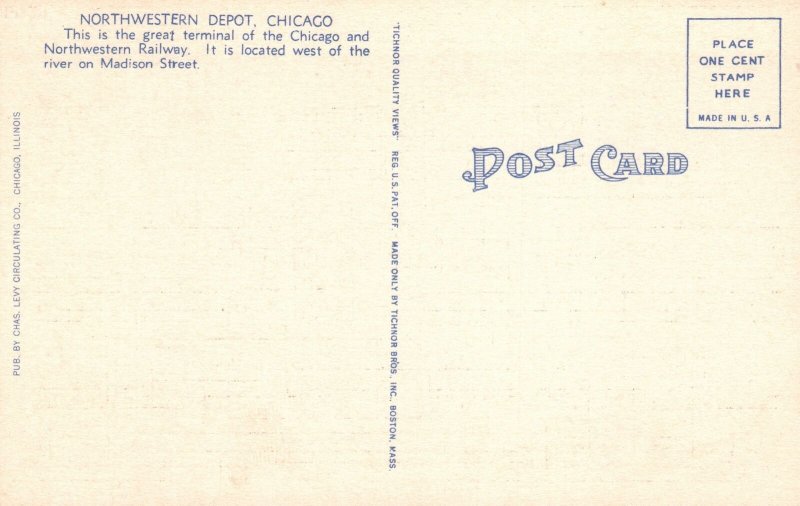 Vintage Postcard Northwestern Depot Terminal Chicago Illinois ILL Chas Levy Pub.