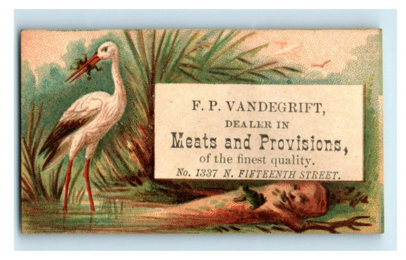 1880s-90s F.P. Vandegrift Meats & Provisions Bird Eating Frog Image P220