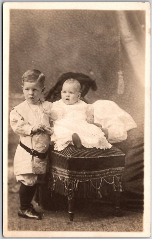 Children Sibling Photograph Boy And Girl Real Photo RPPC Postcard