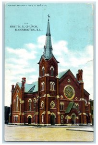 1909 First M.E. Church Bloomington Illinois IL Antique Posted Postcard