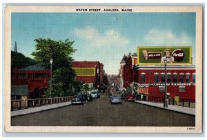 Augusta Maine ME Postcard Water Street Bridge Business Section 1948 Coca-Cola