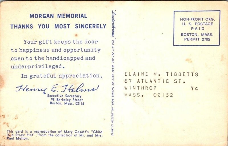 Boston Massachusetts Ma Postcard - Morgan Memorial