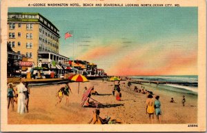 George Washington Hotel Beach Boardwalk Ocean City MD c1944 Vintage Postcard T44