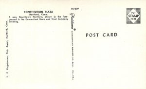 Hartford Connecticut~Constitution Plaza~1950s Red Car~Postcard