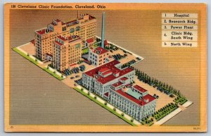 Cleveland Ohio~Clinic Foundation Air View Scene~Tichnor Vintage Linen Postcard
