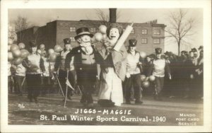 St. Paul MN Winter Sports Carnival 1940 Jiggs-Maggie Real Photo Postcard xst
