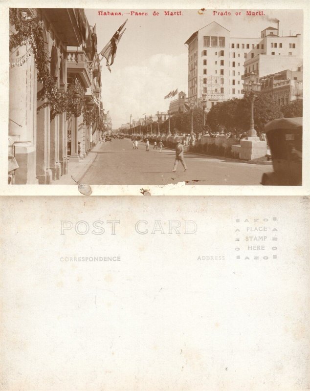 HABANA CUBA PASEO DE MARTI ANTIQUE REAL PHOTO POSTCARD RPPC