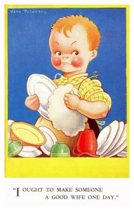 Vera Paterson Boy Doing Dishes Make Someone Good Wife Someday 1205 Postcard S12