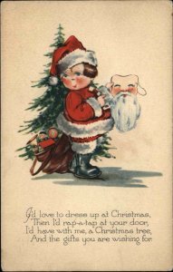 Gibson Christmas Little Boy Dressed as Santa Claus Santa Mask Vintage Postcard