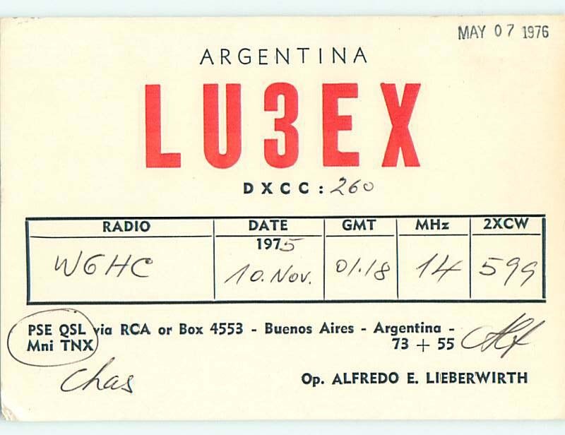 1976 vintage QSL CB HAM RADIO CARD Buenos Aires ARGENTINA s0410