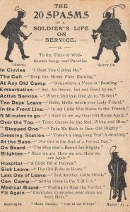 THE 20 SPASMS OF A SOLDIER'S LIFE ON SERVICE ENGLAND UK MILITARY POSTCARD (1905)
