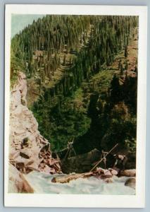 1957 Kyrgyz Kyrgyzstan Timber rafting Alloy Mountain Russian Soviet Postcard