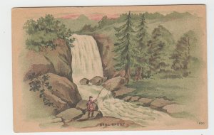 P2413, 1909 art postcard real sport fishing waterfalls river scene