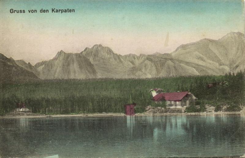 ukraine russia, CARPATHIANS KARPATEN Карпати, House at Lake (1910s) Postcard